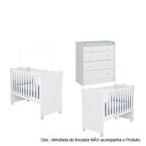 Quarto de Bebê Berço Gemeos c/ Rodízios e Cômoda Doce Sonho Branco Qmovi