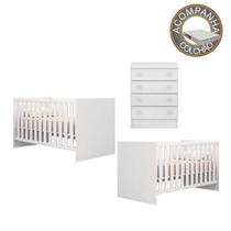 Quarto de Bebê Berço Gemeos Colchão Light e Cômoda Doce Sonho Branco Qmovi Ortobom