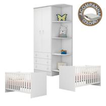 Quarto de Bebê Berço Gêmeos Colchão Light e Guarda Roupa Doce Sonho Branco Qmovi Ortobom