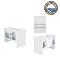 Quarto de Bebê Berço Gemeos Colchão Physical e Cômoda Doce Sonho Branco Qmovi Ortobom