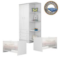 Quarto de Bebê Berço Gemeos Colchão Physical e Guarda Roupa Doce Sonho Branco Qmovi Ortobom