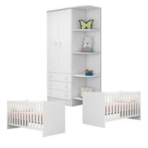 Quarto de Bebê Berço Gemeos e Guarda Roupa Doce Sonho Branco Qmovi