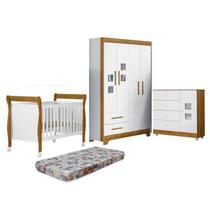 Quarto de Bebê Berço Mini Cama com Colchão, Cômoda 1 Porta 4 Gavetas e Roupeiro 4 Portas 2 Gavetas Quarto de Bebê Berço Mini Cama com Colchão, Cômoda 1 Porta 4 Gavetas e Roupeiro 4 Portas 2 Gavetas
