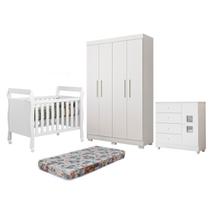 Quarto de Bebê Berço Mini Cama com Colchão, Cômoda 1 Porta 4 Gavetas e Roupeiro 4 Portas 3 Gavetas Quarto de Bebê Berço Mini Cama com Colchão, Cômoda 1 Porta 4 Gavetas e Roupeiro 4 Portas 3 Gavetas