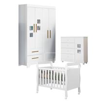 Quarto de Bebê Berço Mini Cama, Cômoda 1 Porta 4 Gavetas e Roupeiro 4 Portas 2 Gavetas Fly Quarto de Bebê Berço Mini Cama, Cômoda 1 Porta 4 Gavetas e Roupeiro 4 Portas 2 Gavetas Fly