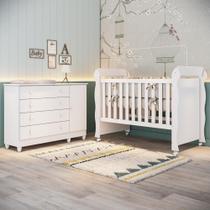 Quarto de Bebê Berço Mini Cama Cômoda Infantil com Porta Fraldario Taís Branco Carolina Baby