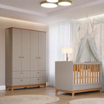 Quarto de Bebê Berço Mini Cama e Guarda-Roupa 4 portas 4 gavetas Liza Permobili