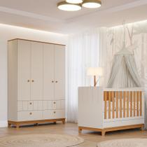 Quarto de Bebê Berço Mini Cama e Guarda-Roupa 4 portas 4 gavetas Liza Permobili Quarto de Bebê Berço Mini Cama e Guarda-Roupa 4 portas 4 gavetas Liza Permobili
