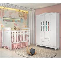 Quarto de Bebê Berço Mini Cama Provençal Lisa Guarda Roupa 4 Portas Infantil Branco Carolina Baby