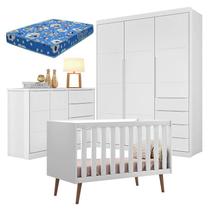 Quarto de Bebê Blenda Berço Americano Retrô Ana Branco Acetinado com Colchão Ortobom Phoenix