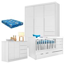 Quarto de Bebê Blenda com Berço Multifuncional Cleo Branco Acetinado e Colchão Phoenix Quarto de Bebê Blenda com Berço Multifuncional Cleo Branco Acetinado e Colchão Phoenix