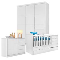 Quarto de Bebê Blenda com Berço Multifuncional Cleo Branco Acetinado Phoenix Quarto de Bebê Blenda com Berço Multifuncional Cleo Branco Acetinado Phoenix