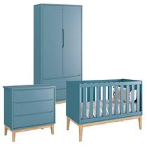 Quarto de Bebê Classic 2 Portas Azul com Pés Madeira Natural Reller