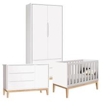 Quarto De Bebê Classic 2 Portas Cômoda Com Porta Branco Com Pés Madeira Natural - Reller Quarto De Bebê Classic 2 Portas Cômoda Com Porta Branco Com Pés Madeira Natural - Reller