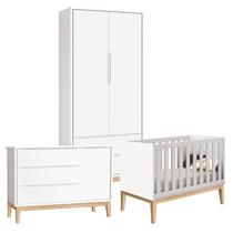 Quarto de Bebê Classic 2 Portas Cômoda com Porta Branco com Pés Madeira Natural - Reller Quarto de Bebê Classic 2 Portas Cômoda com Porta Branco com Pés Madeira Natural - Reller