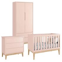 Quarto de Bebê Classic 2 Portas Rosa com Pés Madeira Natural Reller Quarto de Bebê Classic 2 Portas Rosa com Pés Madeira Natural Reller