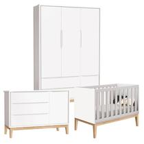 Quarto de Bebê Classic 3 Portas Cômoda com Porta Branco com Pés Madeira Natural - Reller Quarto de Bebê Classic 3 Portas Cômoda com Porta Branco com Pés Madeira Natural - Reller