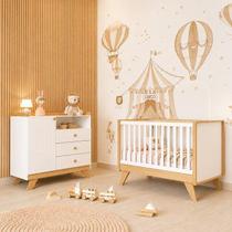 Quarto de Bebê com Berço 3 em 1 e Cômoda 3 Gavetas 1 Porta Retrô Theo Espresso Móveis Branco/Jequiti Quarto de Bebê com Berço 3 em 1 e Cômoda 3 Gavetas 1 Porta Retrô Theo Espresso Móveis Branco/Jequiti