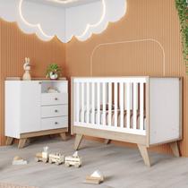 Quarto de Bebê com Berço 3 em 1 e Cômoda 3 Gavetas 1 Porta Retrô Theo Espresso Móveis Branco/Jequitibá HP Quarto de Bebê com Berço 3 em 1 e Cômoda 3 Gavetas 1 Porta Retrô Theo Espresso Móveis Branco/Jequitibá HP