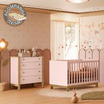 Quarto de Bebê com Berço 4315 Slim e Cômoda 5135 Flora Rosa Qmovi Colchão Gazin