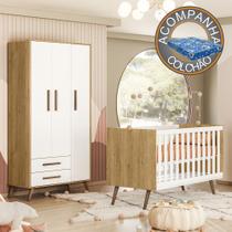 Quarto de Bebe com Berço Americano 3820 e Roupeiro 3830 Qencanto Retrô Qmovi Freijó Branco Acetinado + Colchão Ortobom Quarto de Bebe com Berço Americano 3820 e Roupeiro 3830 Qencanto Retrô Qmovi Freijó Branco Acetinado + Colchão Ortobom