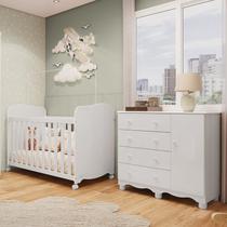 Quarto de Bebê com Berço Americano e Cômoda 1 Porta 4 Gavetas 100% MDF Mimo Espresso Móveis Branco/Brilho