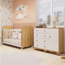 Quarto de Bebê com Berço Americano e Cômoda 1 Porta 4 Gavetas 100% Mdf Mimo Espresso Móveis