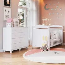 Quarto de Bebê com Berço Americano e Cômoda 1 Porta Nina Espresso Móveis Quarto de Bebê com Berço Americano e Cômoda 1 Porta Nina Espresso Móveis