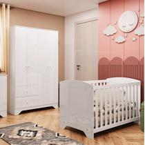 Quarto de Bebê com Berço Americano e Guarda Roupa 4 Portas 2 Gavetas 100% MDF Ayla