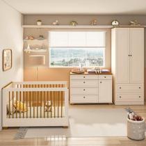 Quarto de Bebê com Berço com Colchão, Cômoda e Guarda-roupa Baby Ananda Casatema Madeiraoriginals OffWhite/Mel Quarto de Bebê com Berço com Colchão, Cômoda e Guarda-roupa Baby Ananda Casatema Madeiraoriginals OffWhite/Mel