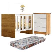 Quarto de Bebê com Berço com Colchão Suporte Life e Cômoda de Bebê 100% Mdf 4 Gavetas Soft Life