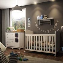 Quarto de Bebê com Berço Cômoda com Janela e Prateleira 100% MDF Mimo Espresso Móveis