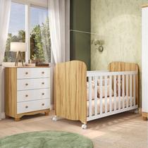 Quarto de Bebê com Berço e Cômoda 4 Gavetas 100% MDF Mimo Espresso Móveis Branco/Brilho/Amêndoa