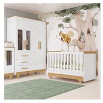 Quarto de Bebê com Berço e Guarda-Roupa com Janelas 100% MDF Retrô Kakau Espresso Móveis Branco/Brilho/Amêndoa Quarto de Bebê com Berço e Guarda-Roupa com Janelas 100% MDF Retrô Kakau Espresso Móveis Branco/Brilho/Amêndoa