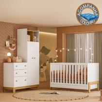 Quarto de Bebê com Berço Fantasia e Guarda Roupa com Cômoda Flora Branco Qmovi Colchão Ortobom