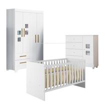 Quarto de Bebê com Berço Life, Cômoda 1 Porta 4 Gavetas Life e Guarda Roupa 4 Portas 2 Gavetas Fly