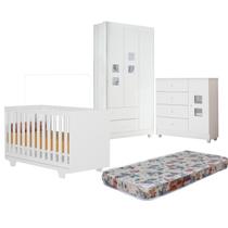 Quarto de Bebe com Berço Mini Cama 100% Mdf com Colchão Life Cômoda Life Guarda-roupa Life