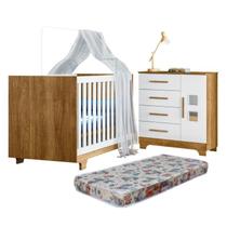 Quarto de Bebê com Berço Mini Cama 100% Mdf com Colchão Life e Cômoda 4 Gavetas 1 Porta Fly 100% Mdf Quarto de Bebê com Berço Mini Cama 100% Mdf com Colchão Life e Cômoda 4 Gavetas 1 Porta Fly 100% Mdf