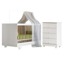 Quarto de Bebê com Berço Mini Cama 100% Mdf Flocos e Cômoda de Bebê 100% Mdf 4 Gavetas Soft Life Branco