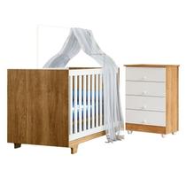 Quarto de Bebê com Berço Mini Cama 100% Mdf Life e Cômoda de Bebê 100% Mdf 4 Gavetas Soft Life