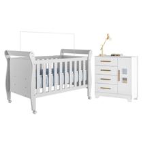 Quarto de Bebê com Berço Mini Cama 100% MDF Slim e Cômoda 4 Gavetas 1 Porta Fly 100% MDF Branco