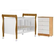 Quarto de Bebê com Berço Mini Cama 100% Mdf Slim e Cômoda de Bebê 100% Mdf 4 Gavetas Soft Life