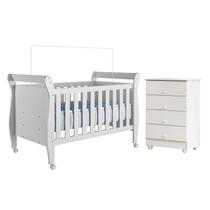 Quarto de Bebê com Berço Mini Cama 3 em 1 Soninho e Cômoda de Bebê 100% Mdf 4 Gavetas Soft Life Branco