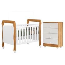 Quarto de Bebê com Berço Mini Cama 3 em 1 Soninho e Cômoda de Bebê 100% MDF 4 Gavetas Soft Life Marrom/Branco/Madeirado Ypê
