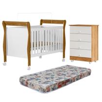 Quarto de Bebê com Berço Mini Cama com Colchão Slim e Cômoda de Bebê 100% Mdf 4 Gavetas Soft Life