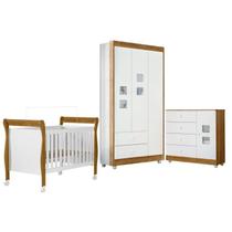 Quarto de Bebê com Berço Mini Cama, Cômoda 1 Porta 4 Gavetas e Guarda Roupa 3 Portas 2 Gavetas Branco/Madeirado Ypê Quarto de Bebê com Berço Mini Cama, Cômoda 1 Porta 4 Gavetas e Guarda Roupa 3 Portas 2 Gavetas Branco/Madeirado Ypê