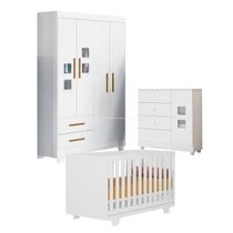 Quarto de Bebê com Berço Mini Cama, Cômoda 1 Porta 4 Gavetas e Roupeiro 4 Portas 2 Gavetas Fly Quarto de Bebê com Berço Mini Cama, Cômoda 1 Porta 4 Gavetas e Roupeiro 4 Portas 2 Gavetas Fly