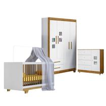 Quarto de Bebê com Berço Mini Cama, Cômoda 1 Porta 4 Gavetas e Roupeiro 4 Portas 2 Gavetas Fly