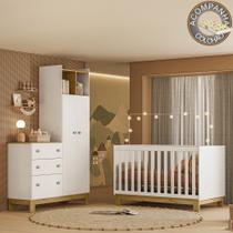 Quarto de Bebê com Berço Mini Cama e Roupeiro com Cômoda QEncanto Slim Freijó Branco Acetinado Qmovi e Colchão Gazin Quarto de Bebê com Berço Mini Cama e Roupeiro com Cômoda QEncanto Slim Freijó Branco Acetinado Qmovi e Colchão Gazin