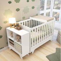 Quarto de Bebê com Berço Mini Cama Estante 4 Prateleiras e Trocador Kakau Retrô Espresso Móveis Branco